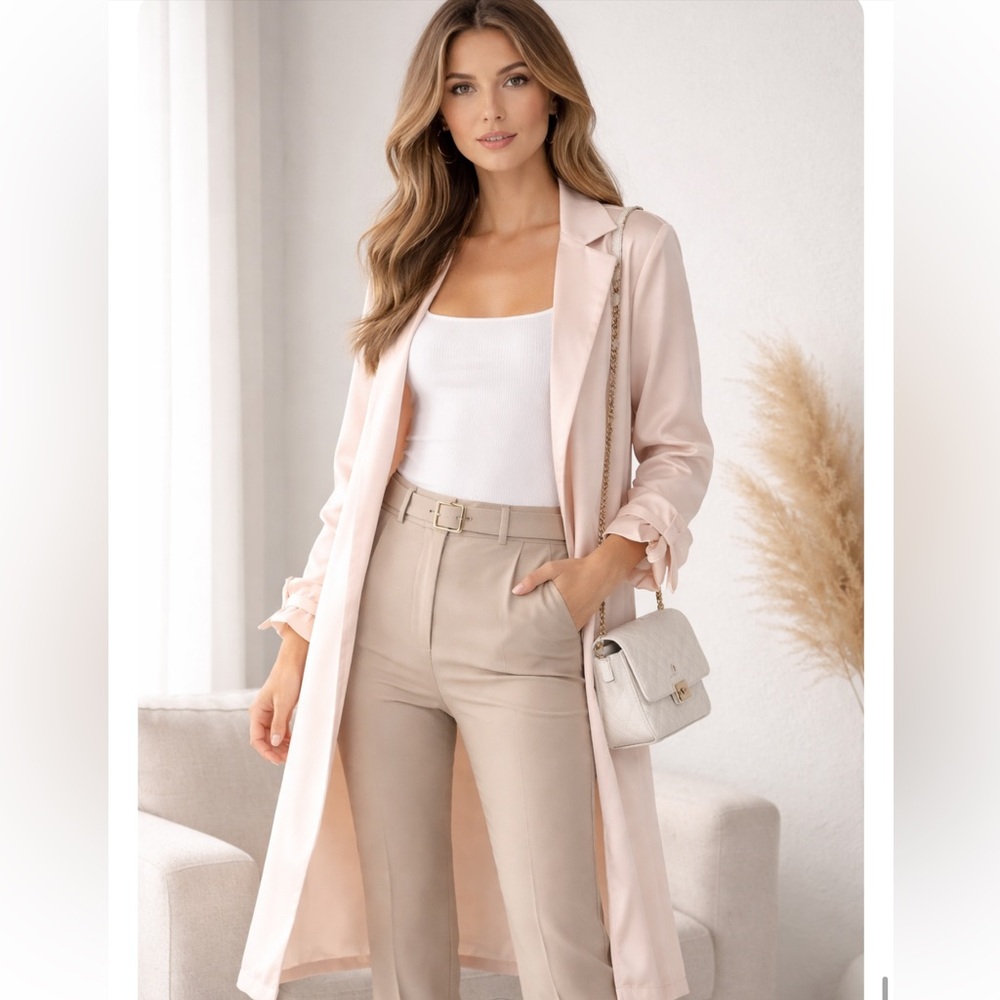 Revolve Airlie New Paris Long coat NWT size 6 light pink satin elegant lagenlook